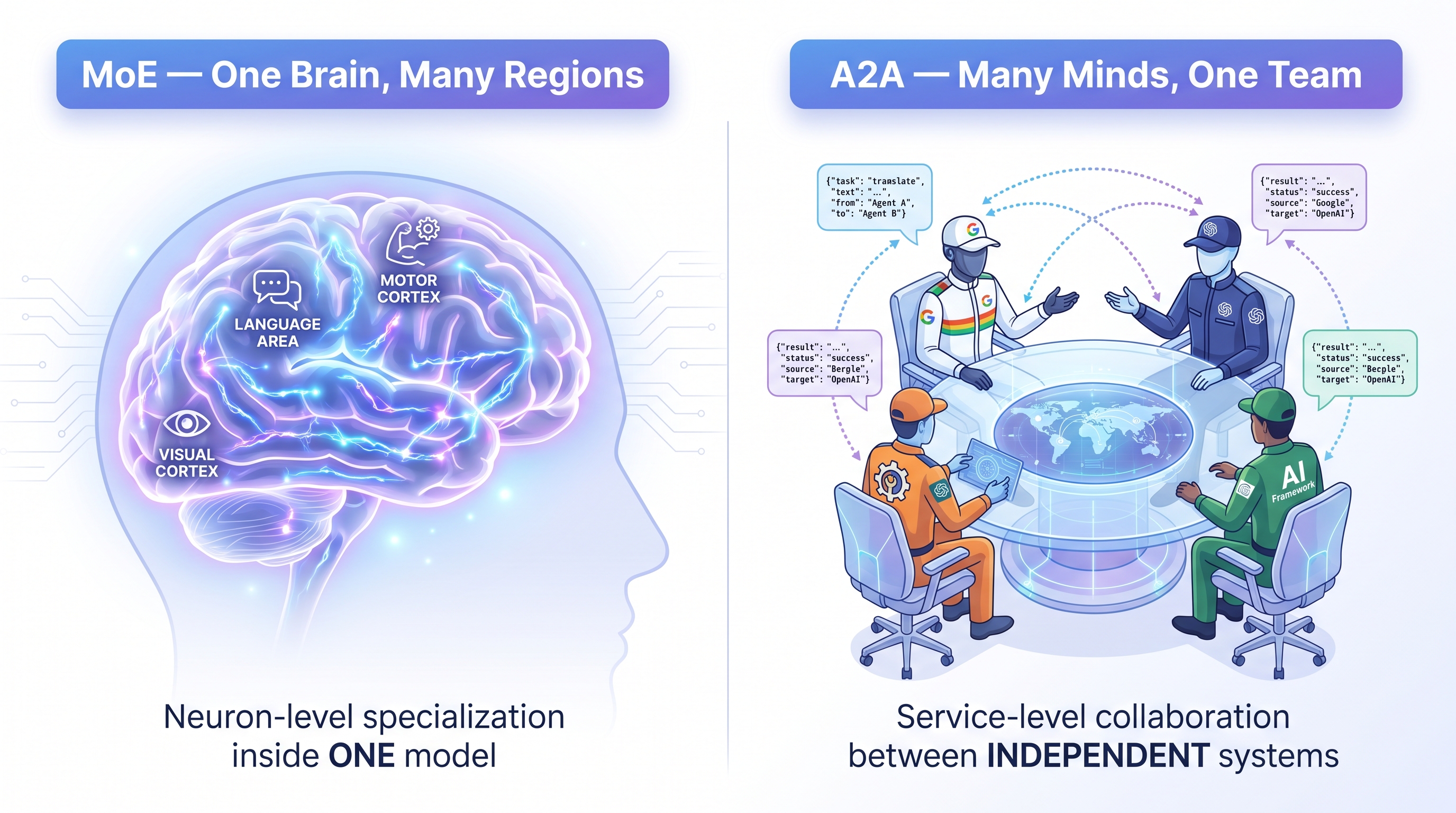 MoE 脑区 vs A2A 团队